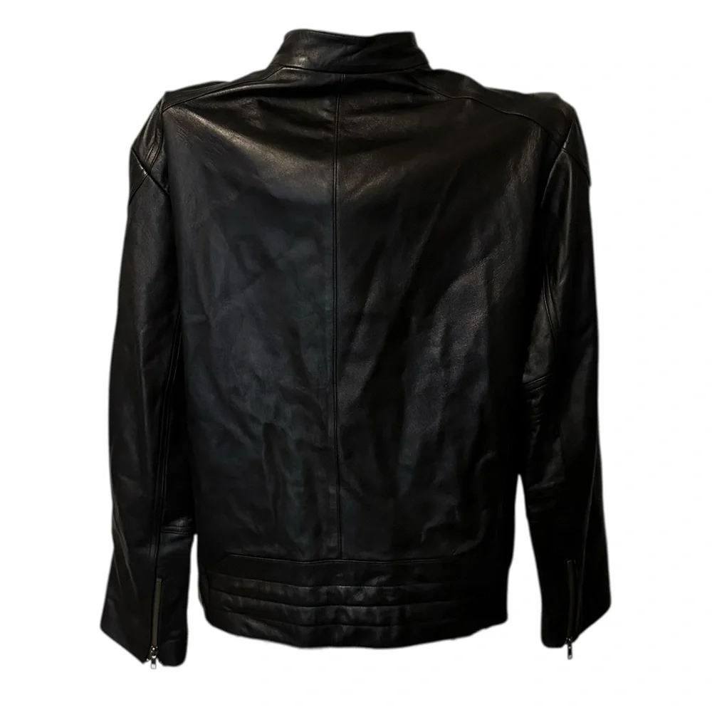 Murano Luxury Lambskin Leather Moto Jacket - Black - Men’s Size Large